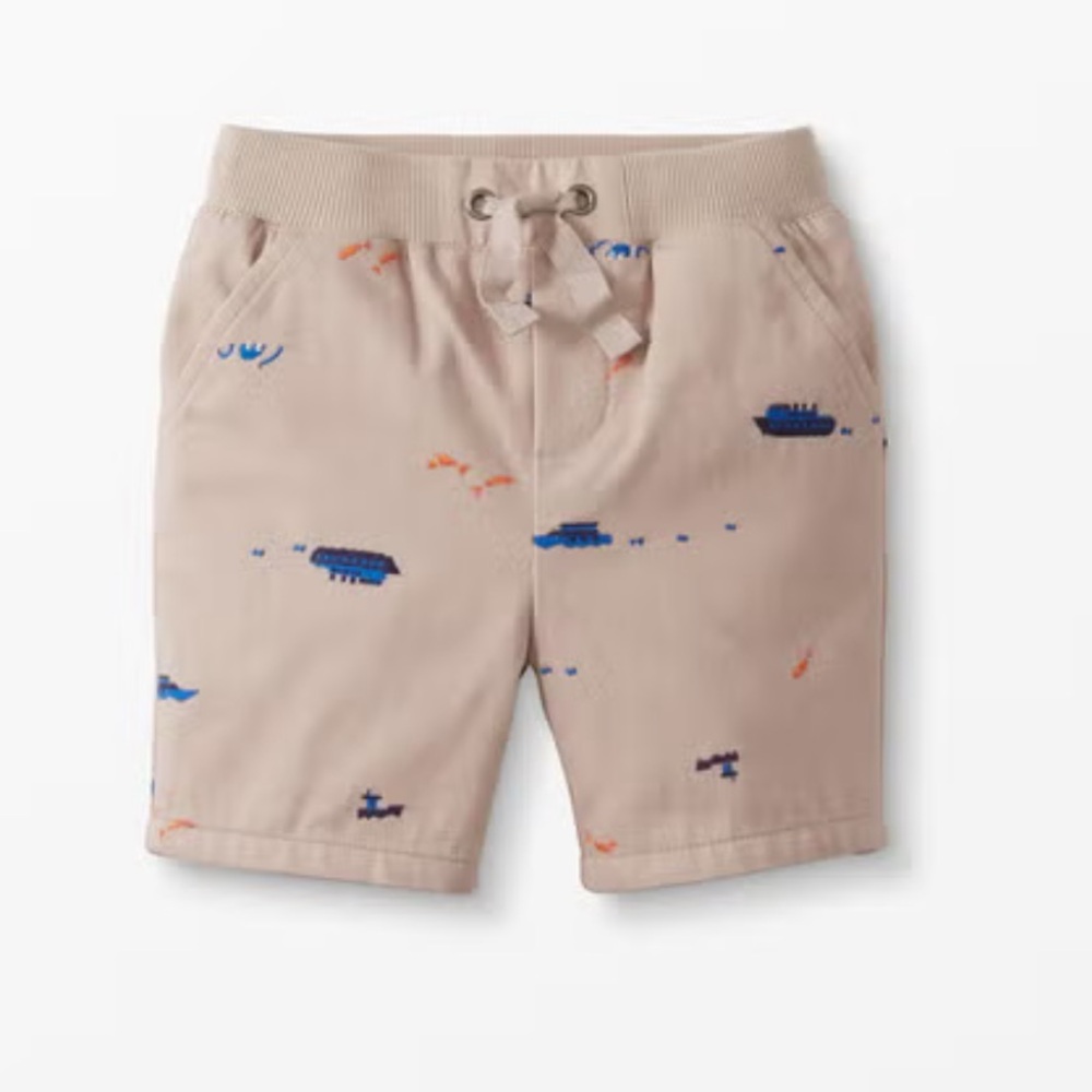 Hanna Andersson Embroidered Boat Khaki Twill Shorts Size 80cm 18-24 Months